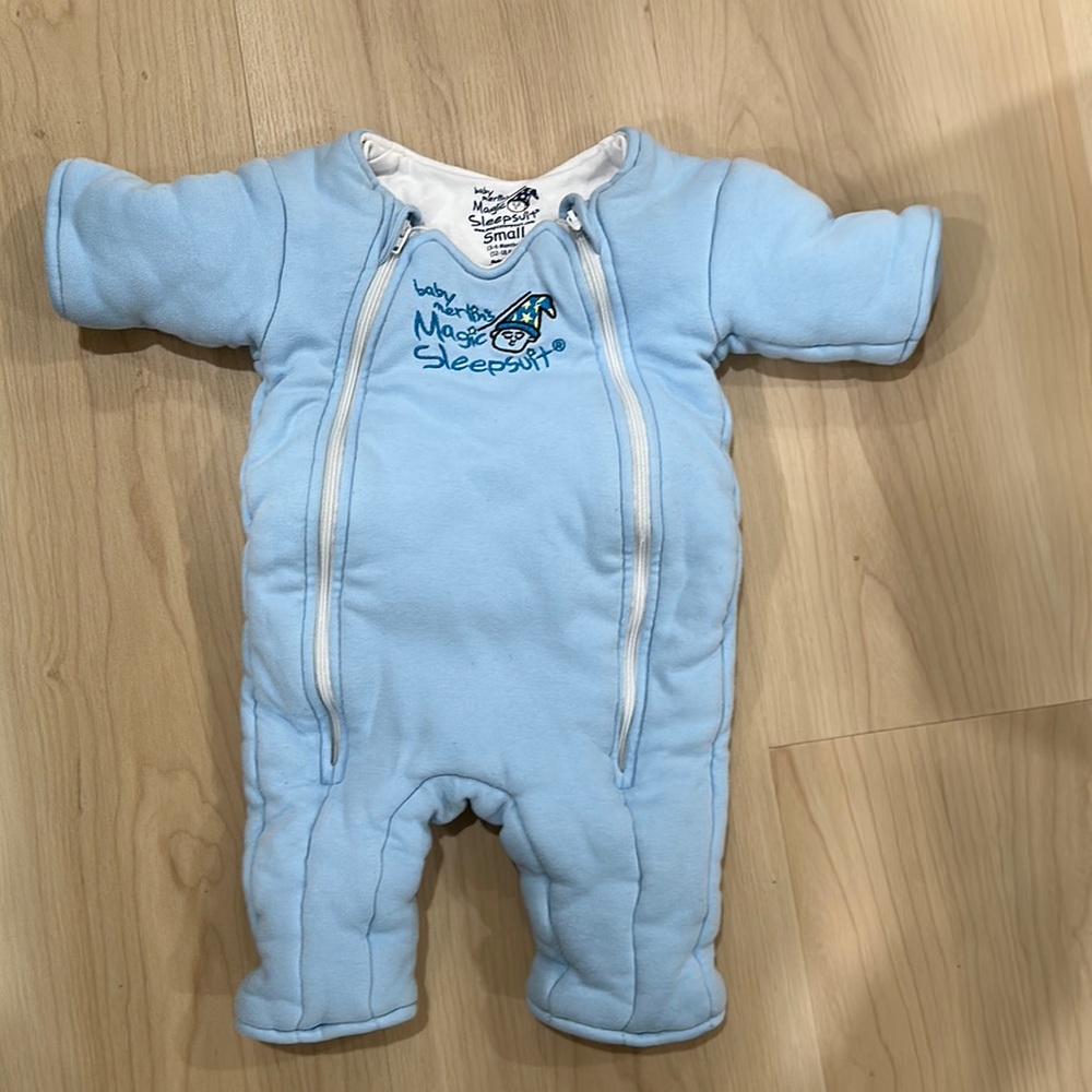 Baby Merlin Sleepsuit blue size small (3-6mo)
